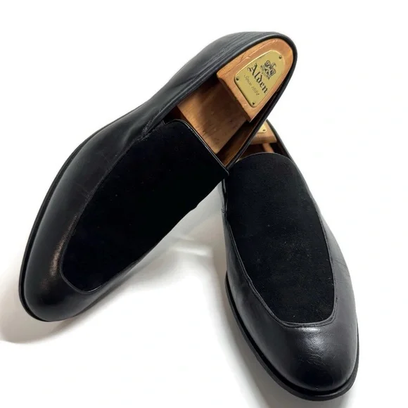 MEZLAN BLACK LEATHER SUEDE LOAFERS - Picture 1 of 9